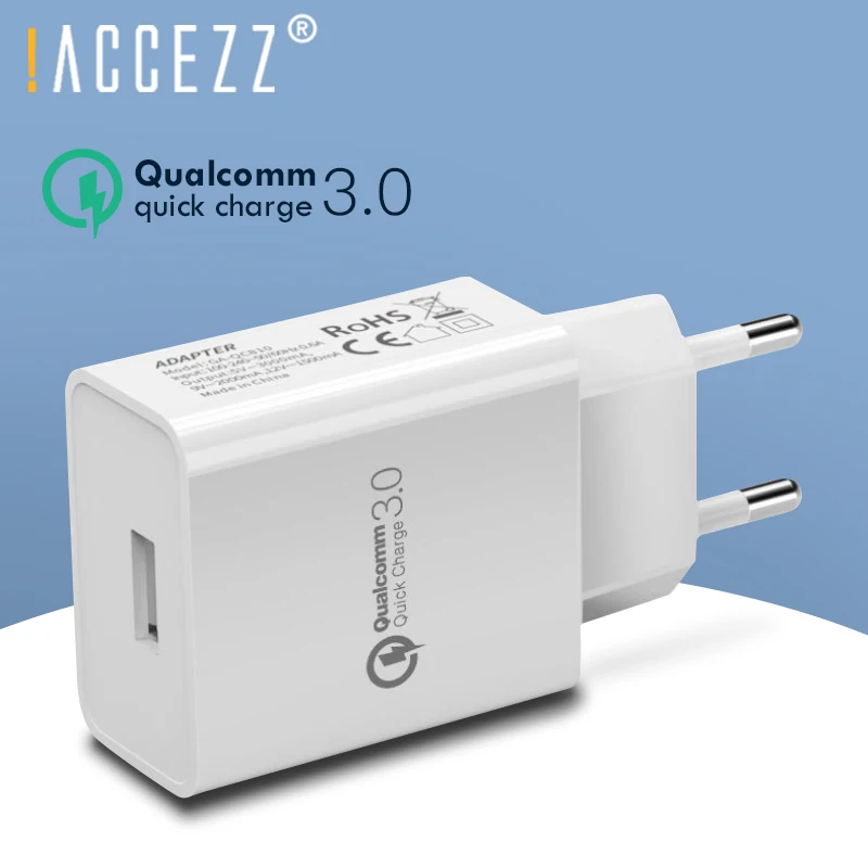 

!ACCEZZ 18W Quick Charge 3.0 Fast Charging 3A EU Plug Wall Mobile Phone USB Charger Adapter For iPhone Samsung Xiaomi Huawei