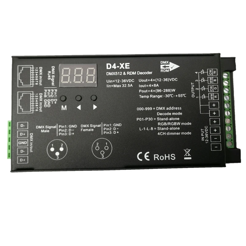 DMX512 декодер 8A * 4CH 32A Выход DC 12 V-24 V 4 канала Светодиодные ленты света RGB RGBW контроллер DMX512 постоянное напряжение DMX декодер