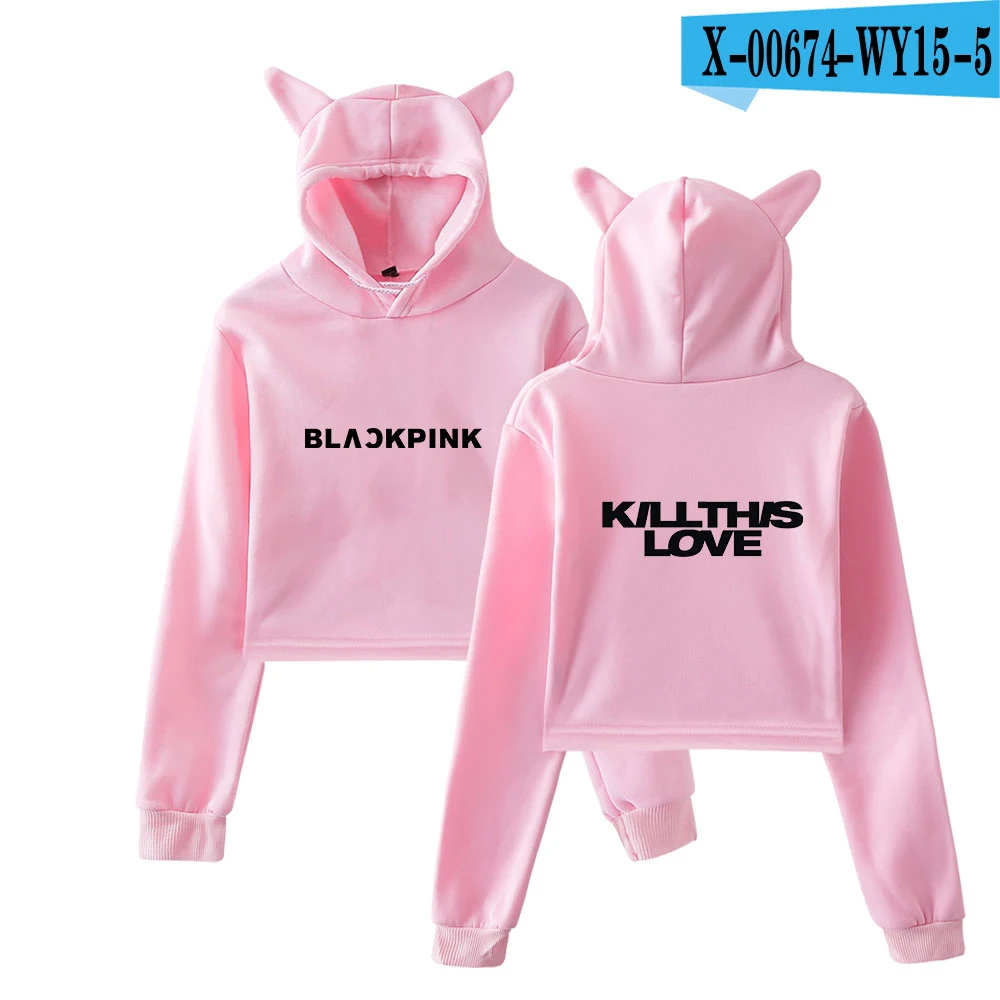 Черный розовый альбом KILL THIS LOVE Basic Street Повседневные толстовки с кошачьими ушками Толстовка для женщин крутой пупок Толстовки размер - Цвет: pink