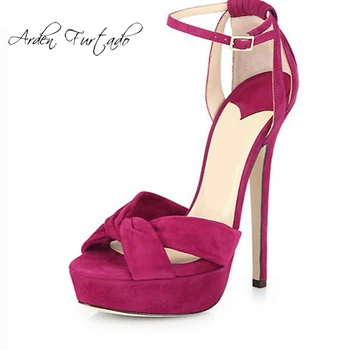 

Summer 2019 fashion trend women's shoes green sandals stilettos heels buckle red big size narrow band mature party shoes