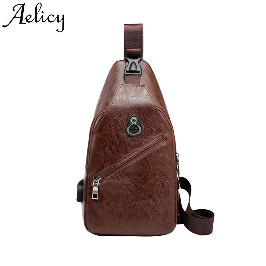 Aelicy Мужская Уличная кожаная Студенческая спортивная однотонная сумка через