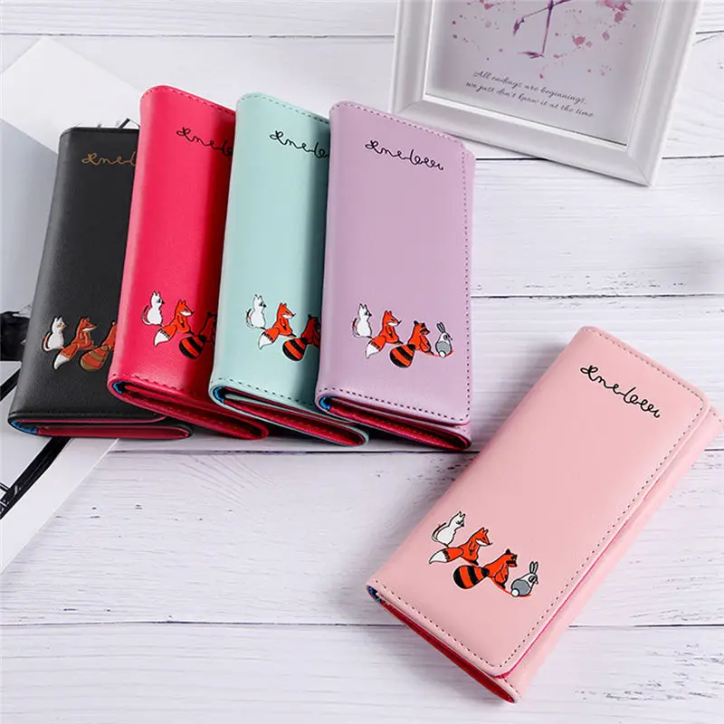  Women Simple Fox Cat Long Wallet Coin Purse Card Holders Handbag women's wallet clutch portfel cuzdan billetera carteira 40MA1907