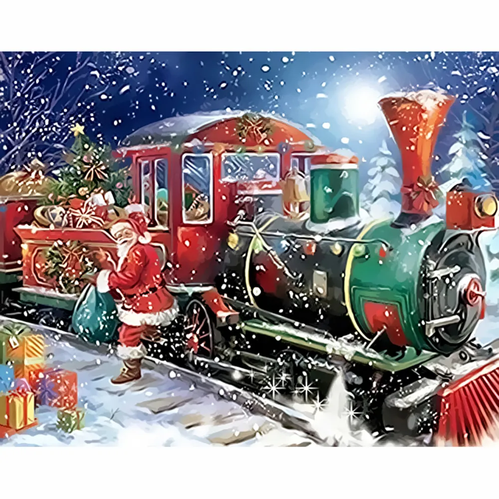 

DIY Digital Painting By Numbers Package Santa Claus train oil painting mural Kits Coloring Wall Art Picture Gift frameless