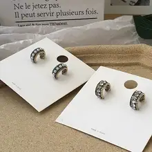 MENGJIQIAO новые винтажные Стразы полукруглые серьги-кольца для женщин Мода темперамент имитация жемчуга Букле д 'ореиль