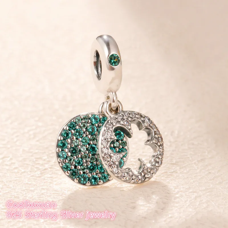 

2019 Spring Original 100% 925 Sterling Silver Dazzling Clover Dangle Charm Green Crystal beads Fits Pandora bracelets Jewelry