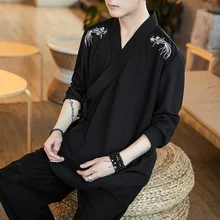 Традиционная китайская одежда для мужской ханьфу азиатская одежда самурайский Кимоно Кардиган для мужчин юката хаори японские пижамы для мужчин FF2108