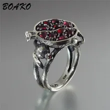 Vintage Red Garnet Ring Pomegranate Shaped Zircon Stone Crystal Rings for Women Ethnic Jewelry Silver Color Wedding Rings Gifts Vintage Red Garnet Ring Pomegranate Shaped Zircon Stone Crystal Rings for Women Ethnic Jewelry Silver Color Wedding Rings Gifts