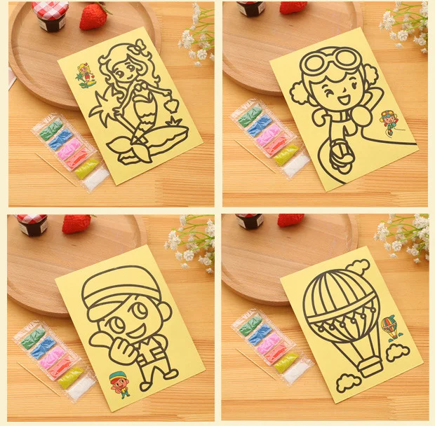 5pcs/lot Kids DIY Color Sand Painting Art Creative Drawing Toys Sand Paper Learn to Art Crafts Education Toys for Children 6