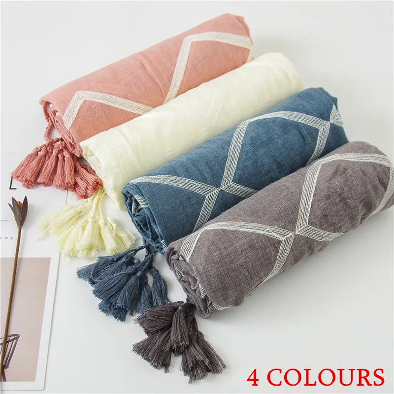 

Womens super size pure cotton tassel scarf Pure color Summer pure color sunscreen diamond pattern large shawl fast shipping 10pc