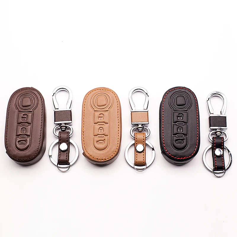 1 pcs New Leather Key Case Cover For Fiat 500 3 Buttons Flip Remote Key