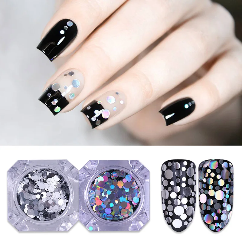 

2 Boxes Holographic Silver Nail Flakies Heart Star Rhombus Round Nail Sequins Glitter Paillette Set Manicure Nail Art Decoration
