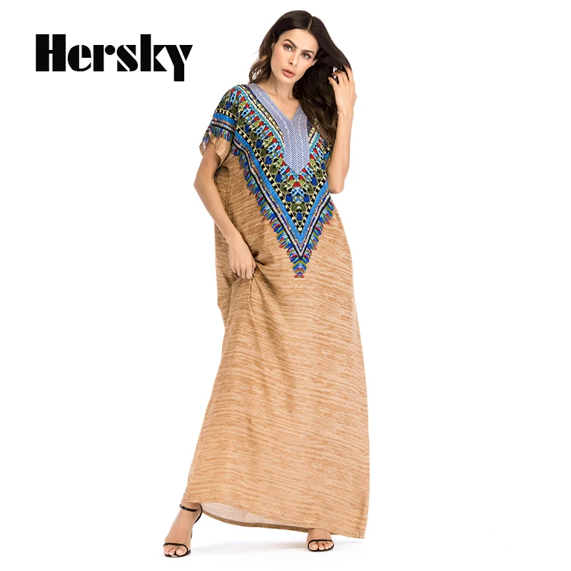 

Plus Size Dubai Woman Loose Abaya Kaftan Islamic Muslim Women Flower Embroidery Dress Turkish Female Short Sleeve Cotton Dresses