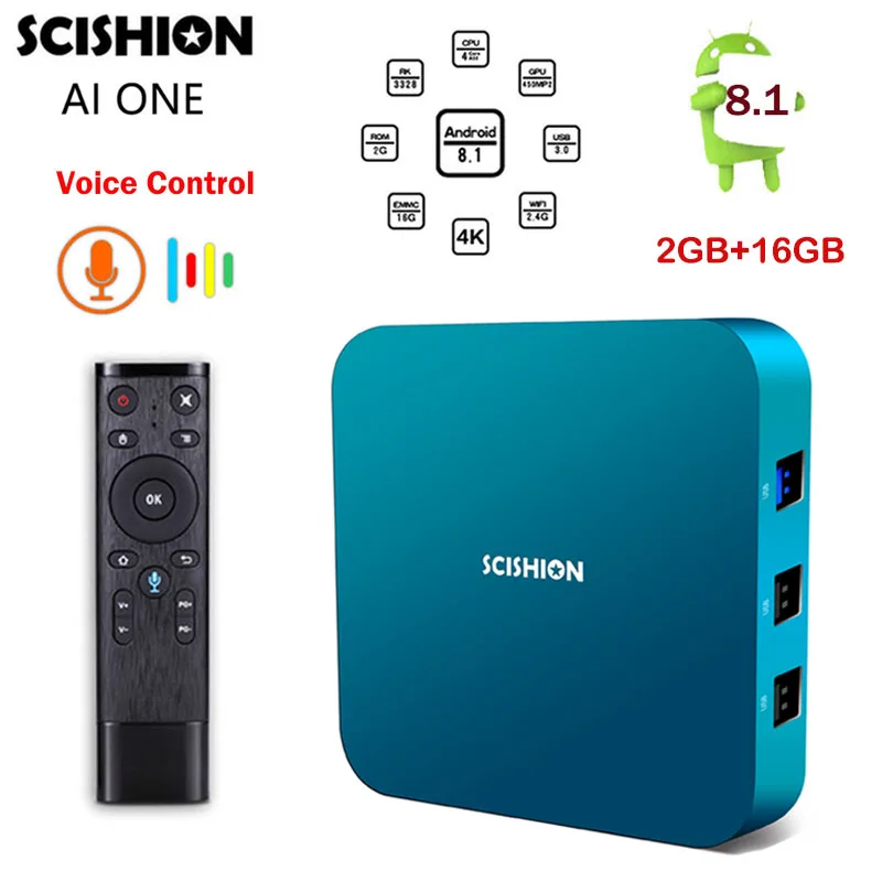 

SCISHION AI ONE android 8.1 TV Box with Voice Control 2GB 16GB Rockchip 3328 WiFi BT4.0 Media Player Display Screen Set-top Box