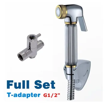 

G1/2" T-adapter Hand Shower Bidet Spray Wall Mounted Bidet Chrome&Gold Toilet Shattaf Bidet Sprayer Douche Kit Set