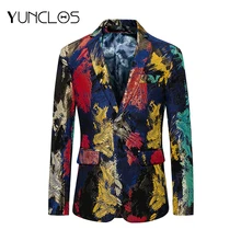 YUNCLOS модный мужской блейзер с принтом Свадебный костюм куртки Slim Fit шаль блейзер с воротником Куртки Блейзер masculino