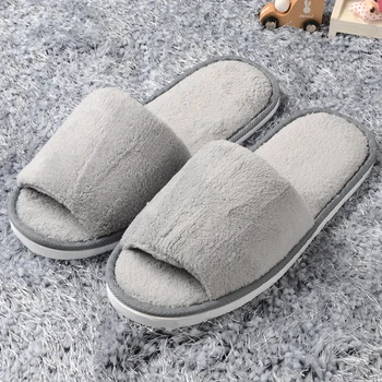 

New Womens Mens Open Toe Winter Home Slippers flannel Warm Peep-toe Slippers Fleece House Indoor Lovers Shoes
