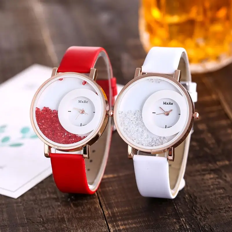 

Woman Fashion Leather Band Analog Quartz Round Wrist Watch Watches Rose Gold Girls Gold ladies Hot Sale Flowers Wristwatches M3
