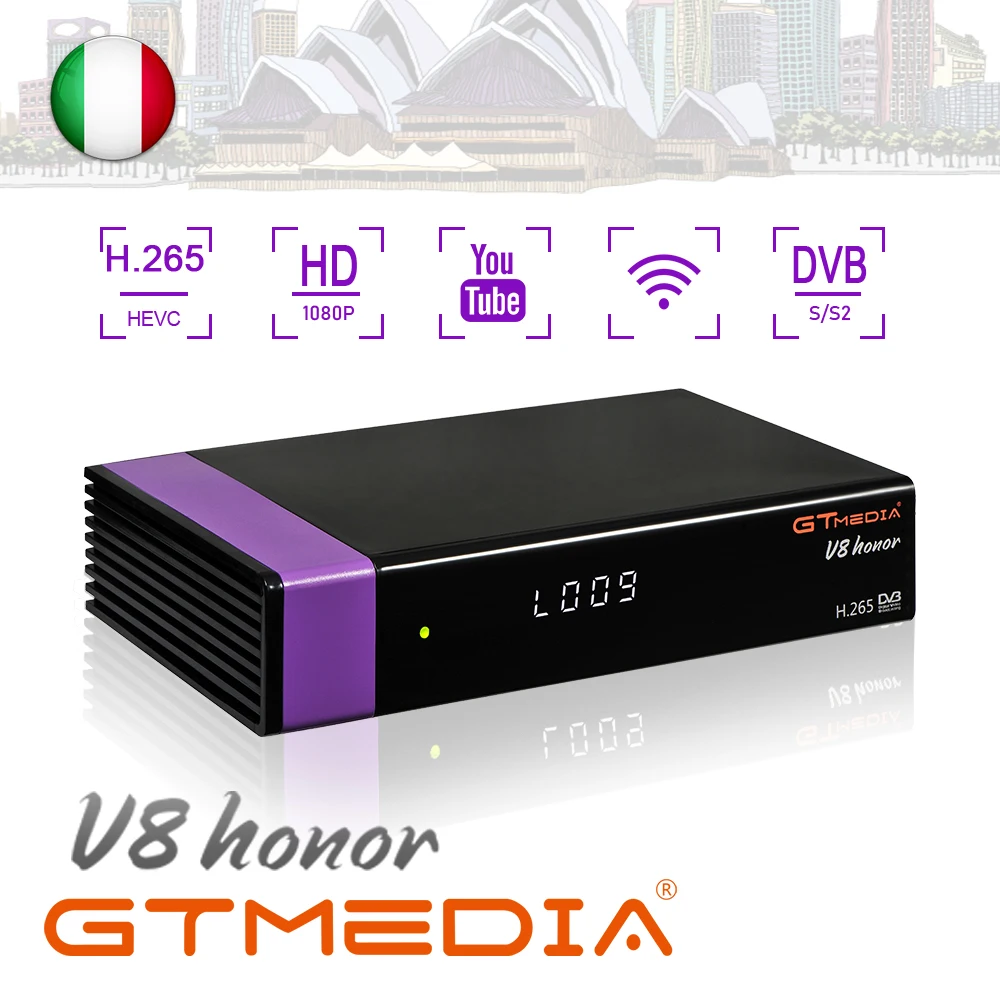

Freesat V8 upgrade Gtmedia V8 Honor H.265 Satellite TV Receiver DVB-S2 Europe Clines Built Wifi Dongle Power vu CCcam Youtube