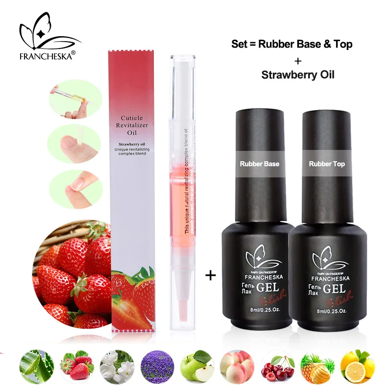 

Francheska cuticle oil base top set rubber top base coat kit nagels spulletjes nail nutrition oil oje gellak unas nail care