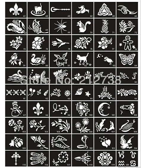 100pcs Airbrush Glitter Tattoo Stencil Woman Girl Kids Drawing Template Small Cute Flower Butterfly Cartoon Henna Tattoo Stencil