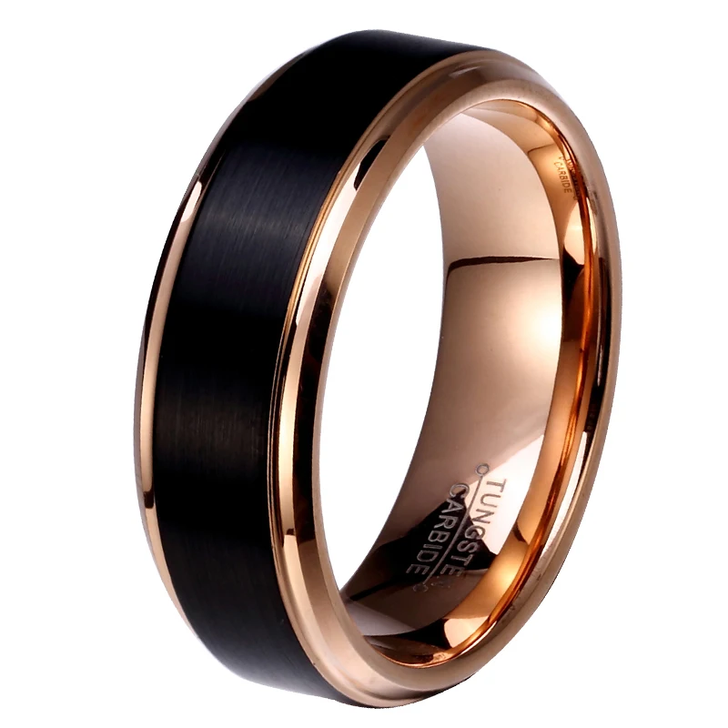 8mm/6mm/4mm Black & Rose Gold Color Tungsten Carbide