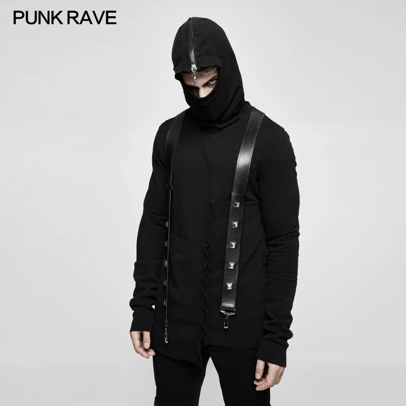 

Punk Rave Mens Sweater Punk Cotton Dual-use Cool Hoodies Personality Sweater Gothic Assassin Long Sleeve Motocycle Pullovers