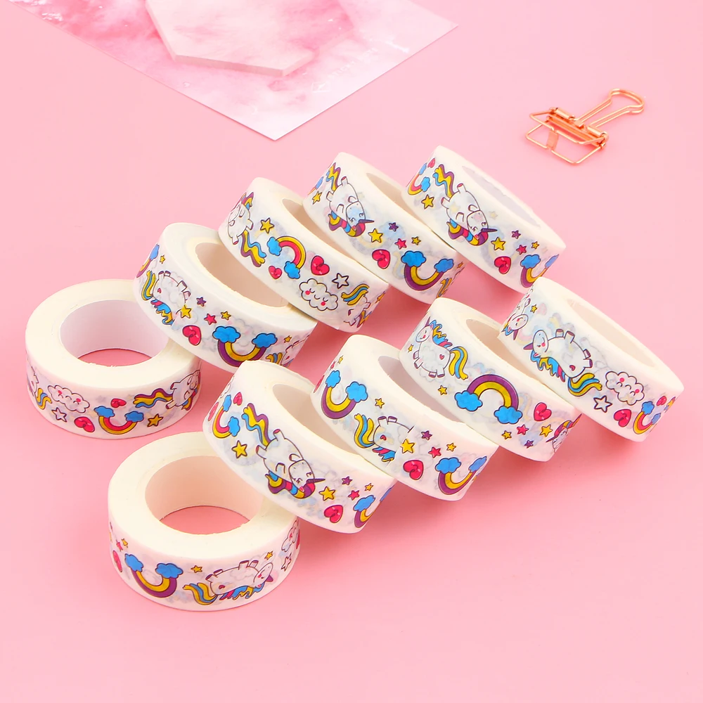 4 шт./лот Kawaii Единорог васи лента DIY декоративные 15 мм * 10 м клейкие Маскировочные
