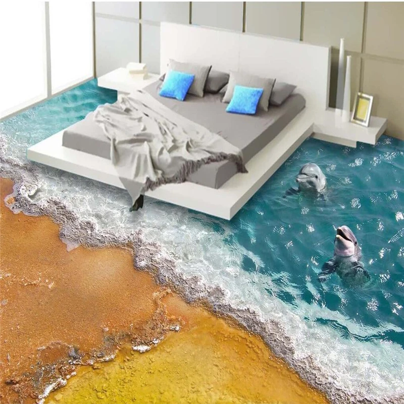 

beibehang custom Self-adhesive Marine dolphin pvc 3d floor paper wallpaper bedroom 3d flooring waterproof wall papers home decor