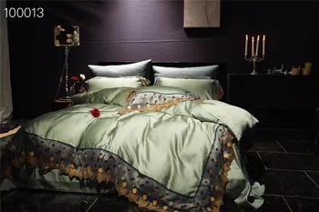 

Luxurious Royal Style Tencel Cotton Lace Embroidered 4PCS Bedding Set Queen King Size Duvet Cover Bed sheet/Linen Pillowcases