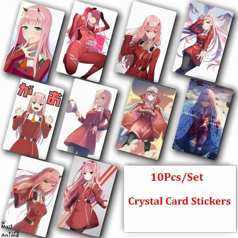 

10Pcs/Set Daring in the Franxx Zero Two Anime Crystal Card Stickers Fashion Poster Cards