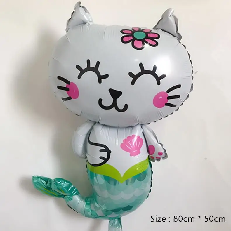 1 pc 1 шт. с рисунком кота и рыбки, Русалка шарик из фольги в форме на день рождения вечерние мультфильм шар Baby shower вечерние украшения товары для праздников, детская игрушка - Цвет: 1 pc