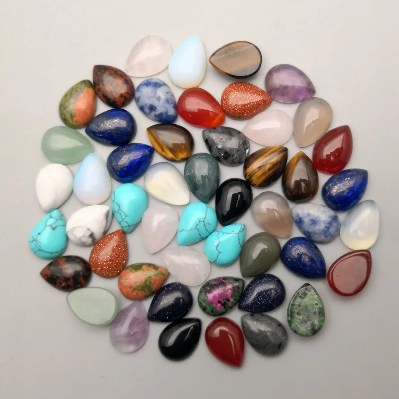 

fashion 50Pcs/lot mixed Good quality 10x14mm natural stone 10X14MM cabochon beads for jewelry making Ring accessories no hole
