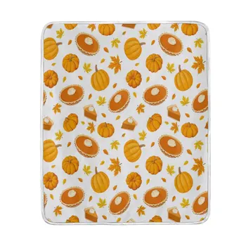 

Thanksgiving Day Pumpkin Maple Leaf White Blanket Soft Warm Cozy Bed Couch Lightweight Polyester Microfiber Blanket