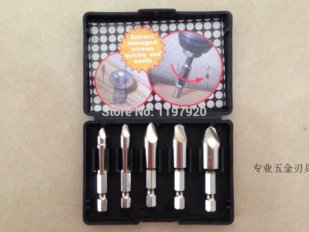 

Fixmee 5 Screw Stud Bolt Extractor Remover Set Easy Out drill Tool Kit 1/4 Hex shank