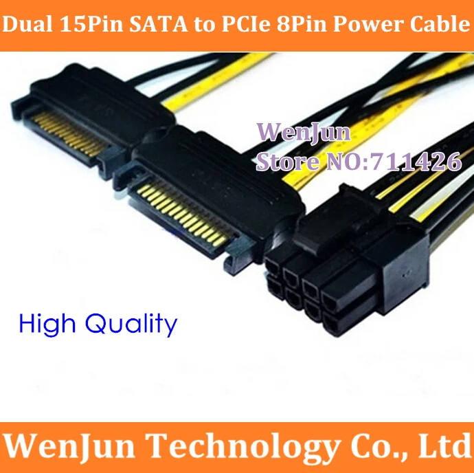 Prix pour 20 PCS NOUVEAU Double 15 Broches SATA Mâle à PCIe 8Pin (6 + 2) Mâle Puissance Adaptateur Câble haute Qualité 18AWG Prix pour 20 PCS NOUVEAU Double 15 Broches SATA Mâle à PCIe 8Pin (6 + 2) Mâle Puissance Adaptateur Câble haute Qualité 18AWG