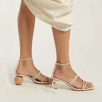 

Irregular Heel High Heels Sandals Women Real Leather Shoe Women Fashion 2019 Ankle Strap Designer Sandals Women Runway Shoes