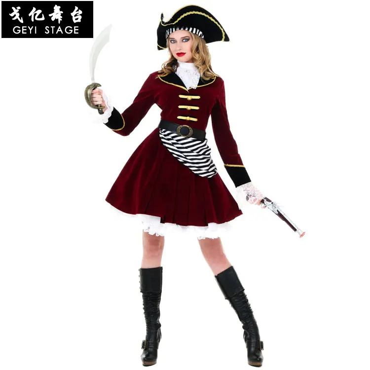 new Halloween Sexy Women Pirate Costume Carnival Fancy Performance Female Pirates Captain Cosplay Fancy Dress - Color: adult costume