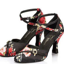 Черный Цветочный принт с открытым носком танцевальная обувь Костюмы для бальных танцев Salsa Костюмы для латиноамериканских танцев Tango Бачата Танцы Обувь для танцев все Размеры
