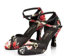 New Free Shipping Black Flower Print Open Toe Dance Shoe Ballroom Salsa Latin Tango Bachata Dancing Dance Shoes ALL Size