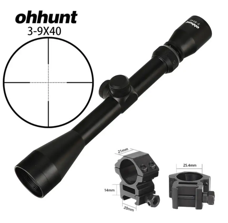 ohhunt 3-9X40 Hunting Optics Riflescopes Rangefinder or Mil Dot Reticle Crossbow Shooting Tactical Rifle Scope with Mount Rings - Цвет: with picatinny ring5