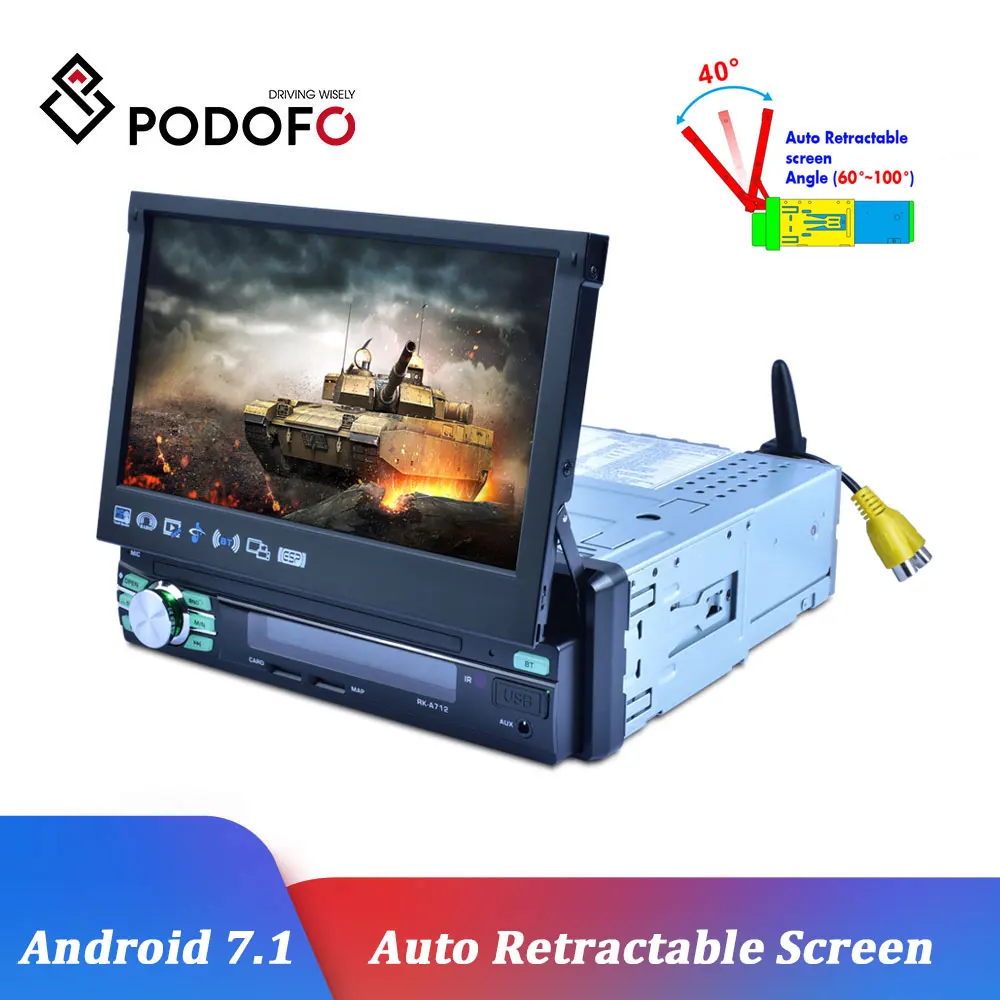Podofo 1 Din Android 7 ''Авторадио автомобильное радио GPS MP5 мультимедийный плеер Bluetooth