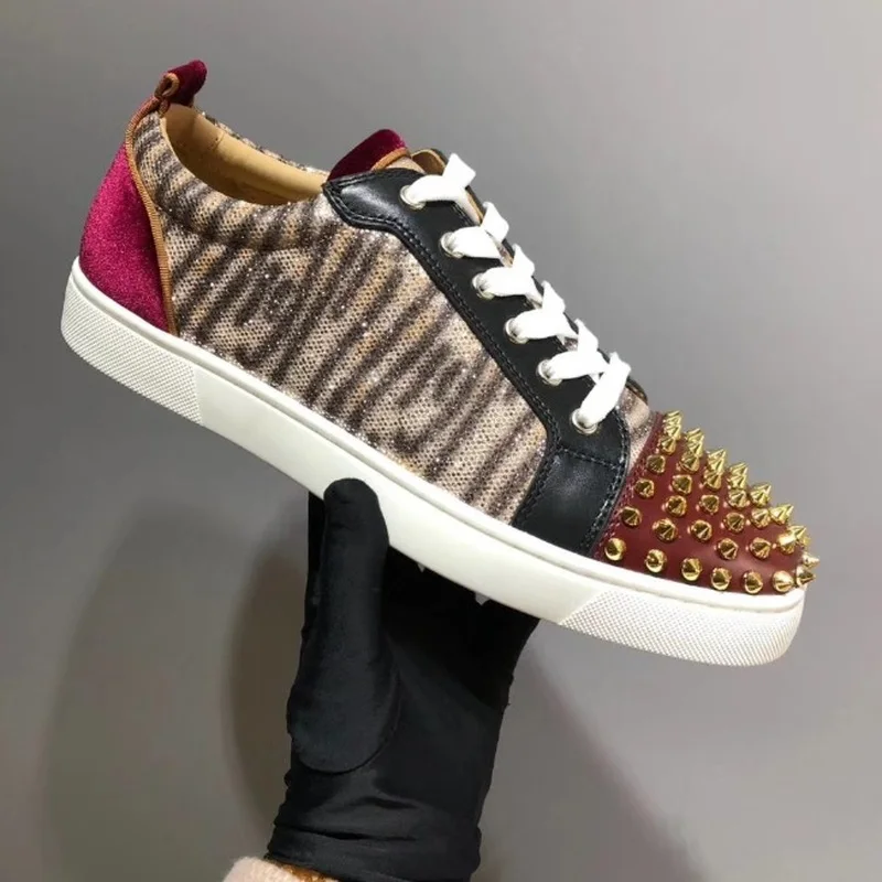 002 Andgz Imprimé Rouge bas Rivets Mocassins Cuir up Homme 001 Pour Cl Chaussures Vache De Dentelle Sneakers Léopard Cheval Plat Cheveux Fond En Coupe Loisirs 2018 4wq8XX