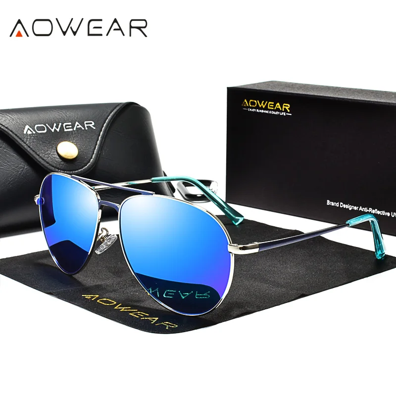 Солнцезащитные очки авиаторы AOWEAR поляризационные для мужчин и женщин зеркальные