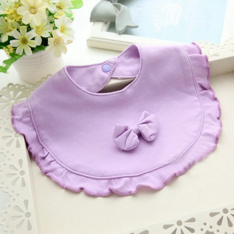 Baby Bibs Burp Cloths Cotton Bandana Bibs Baby Girls Lolita Saliva Towel Ruffle Bow Newborn Infant Plain Feeding Bib Pink Yellow (1)