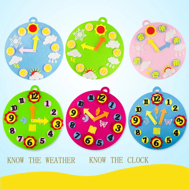 

Kindergarten new products DIY handmade clock puzzle homemade creative toys non-woven cloth can be active weather