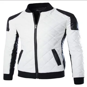 

2019 New Slim Men Bomber Jackets Casual Fashion Plaid PU Leather Jacket Men Jaqueta de couro Black White Plus Size 5XL