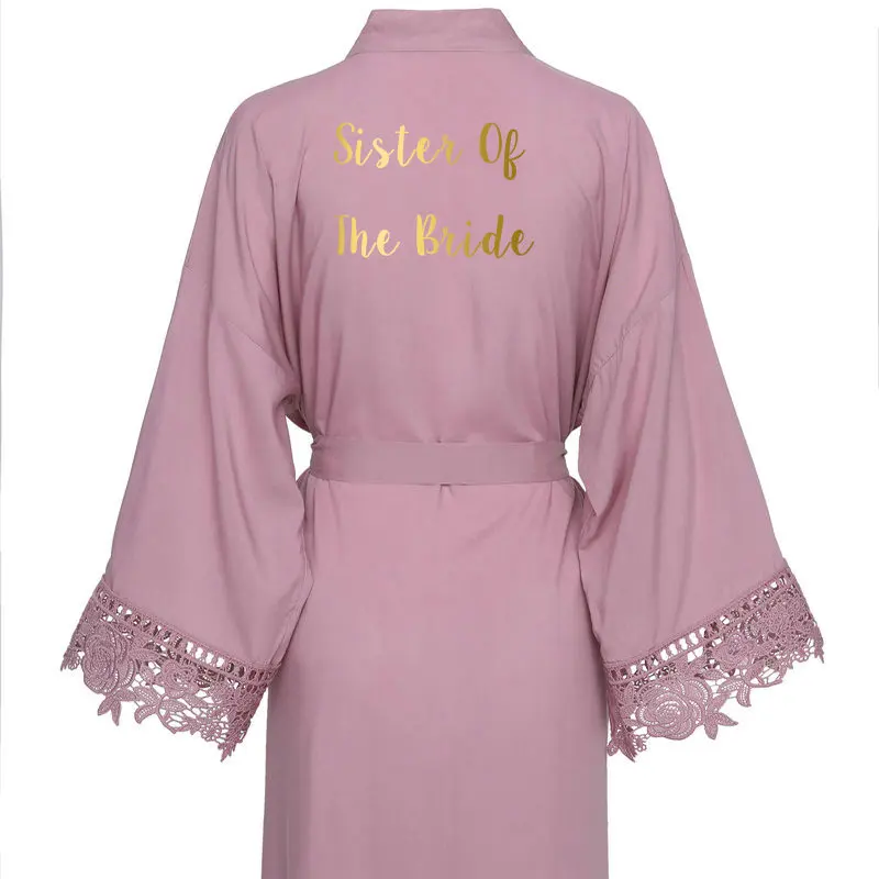 mauve Sister Bride YUXINBRIDAL Новое однотонное хлопковое кимоно Mauve халаты с кружевной отделкой женское свадебное платье халат пижамы белый - Цвет: mauve Sister Bride
