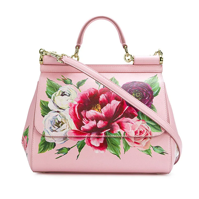 

Luxury Flower Print Handbag Genuine Leather Women Bags