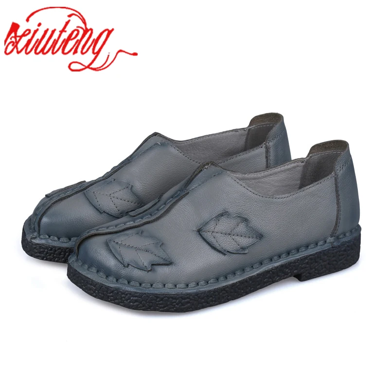 

Xiuteng New Genuine Leather Shoes Female Shallow Mouth Flat Mother Shoes Leather Soft Bottom Flowers Hand Made Women's Shoes