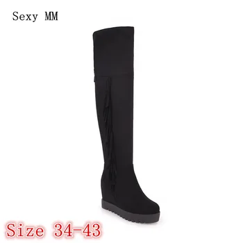 

Spring Autumn Wedges Boots Height Increasing Women Over the Knee Boots Woman Thigh High Boots Plus Size 34 - 40 41 42 43